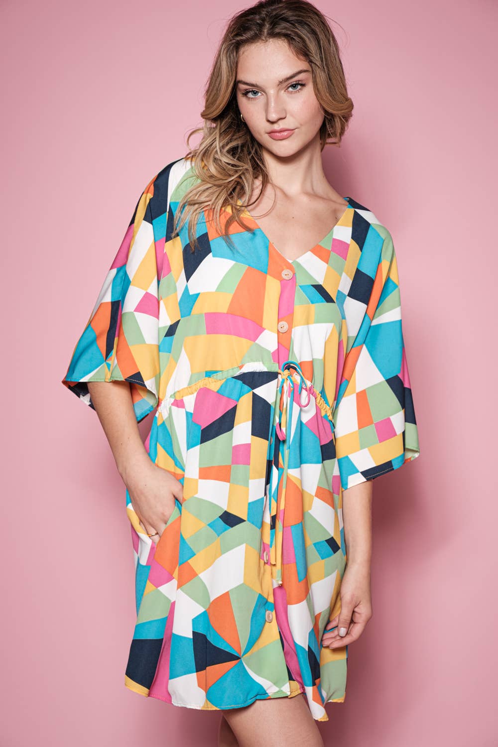 V-Neck Multicolor Print Dress