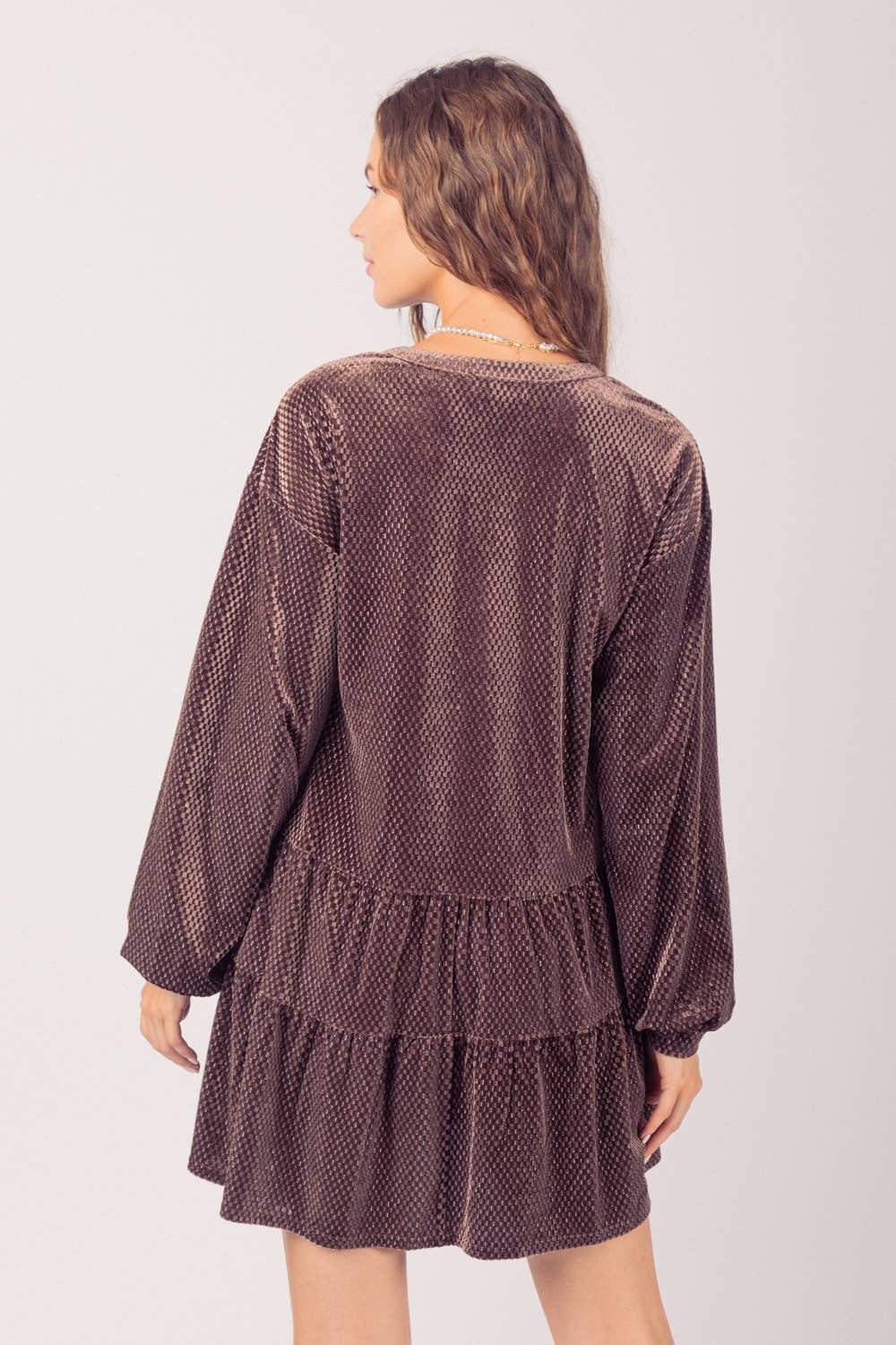 Tiered Textured Woven Velvet Mini Dress