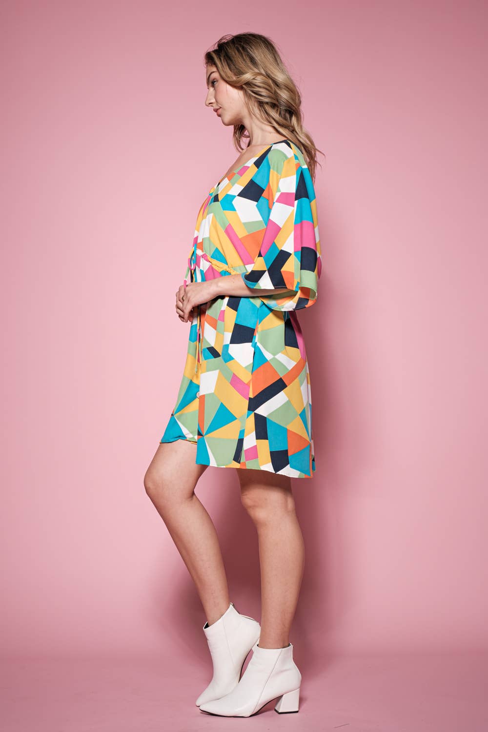 V-Neck Multicolor Print Dress