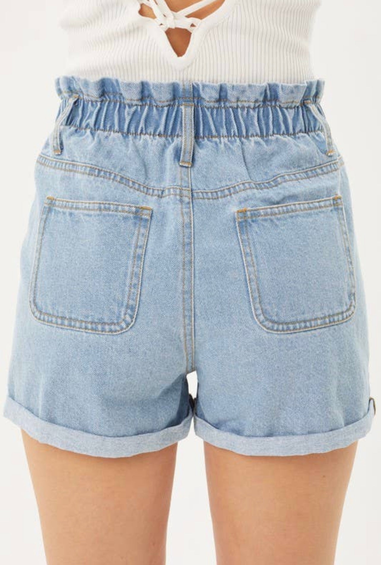 Doubled Buttoned Paperbag Denim Shorts